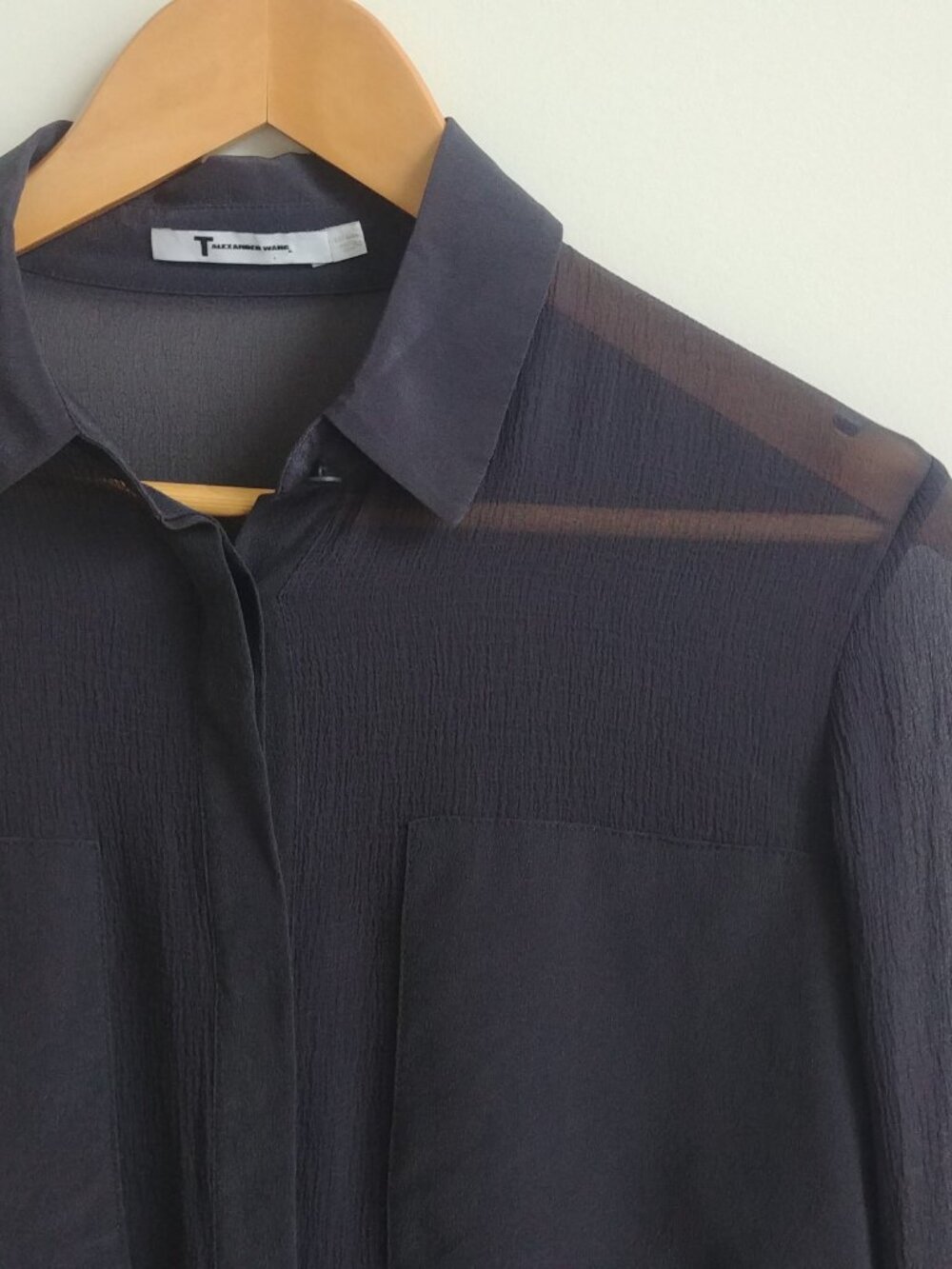 T by Alexander Wang 100% silk semi sheer black button down shirt top Small - Picture 7 of 16